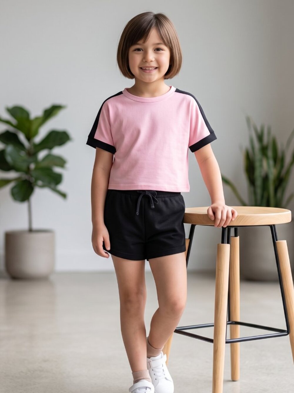 NWOT | Girls Pink & Black 2-Piece Athletic Short Set | Activewear | 8Y-9Y